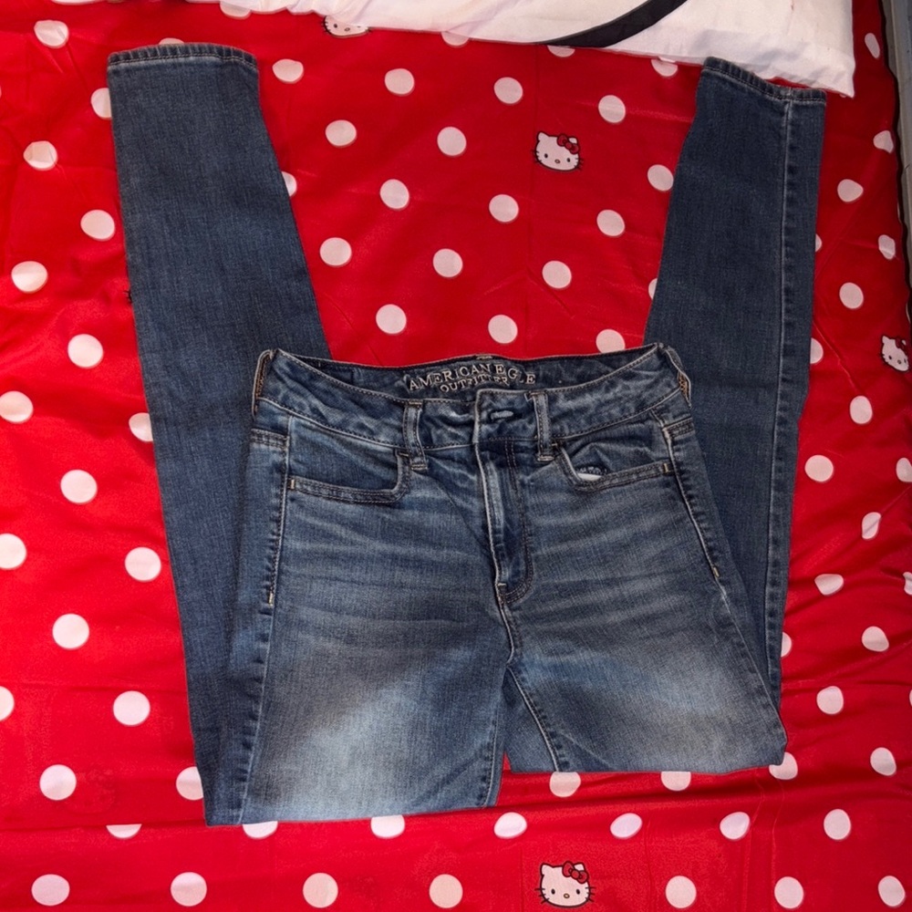 American Eagle Outfitters Blue Skinny Jeans with Distressed Details